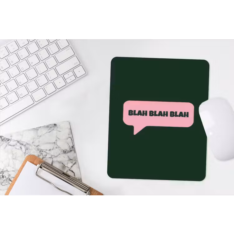 Tekstwolk - BLAH BLAH BLAH - Roze muismat rubber klein -witbureau