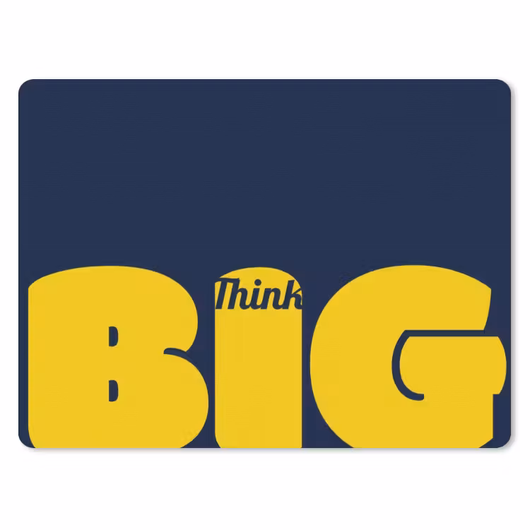 Think big - Blauw - Geel muismat rubber klein -3d