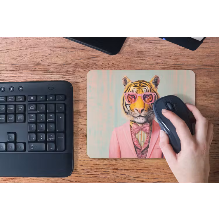Tijger - Strik - Jasje - Roze muismat rubber klein -toetsenbord