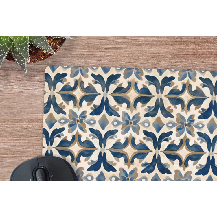 Tegel - Patroon - Blauw - Beige muismat rubber klein 262 -closeup