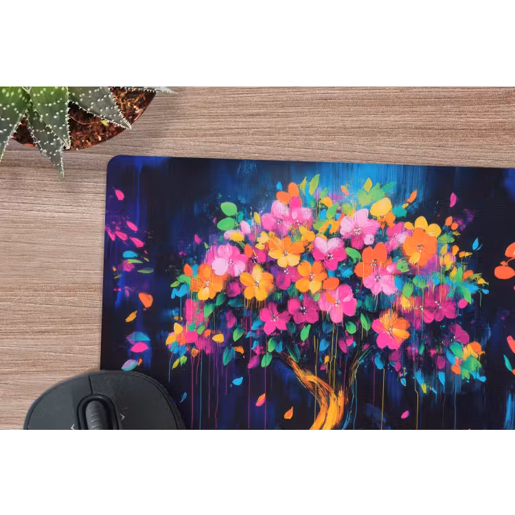 Boom - Bloemen - Magisch - Gekleurde muismat rubber klein -closeup