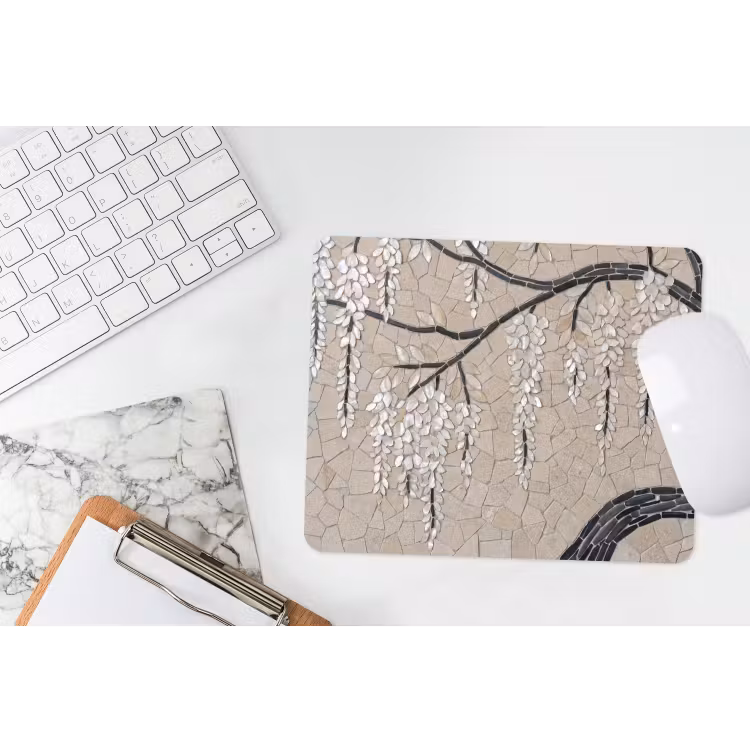 Boom - Bloemen - Mozaïek - Kunst - Wit muismat rubber klein -witbureau