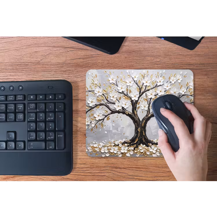 Boom - Bloemen - Natuur - Abstract - Wit muismat rubber klein -toetsenbord