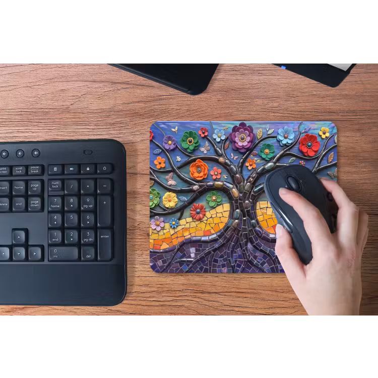 Levensboom - Mozaïek - Bloemen - Kleurrijk - Vrolijk muismat rubber klein -toetsenbord