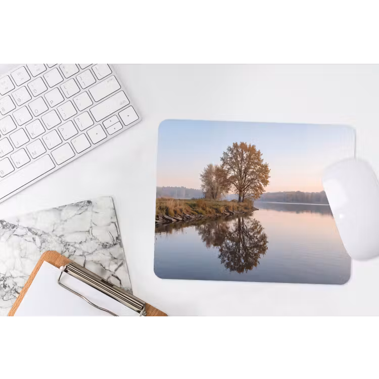 Bomen - Reflectie - Water - Zonsopgang - Serene muismat rubber klein -witbureau