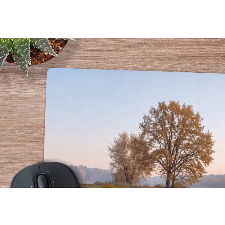 Bomen - Reflectie - Water - Zonsopgang - Serene muismat rubber klein -closeup