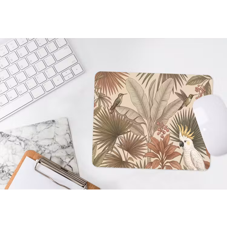 Tropisch - Vogels - Beige muismat rubber klein -witbureau