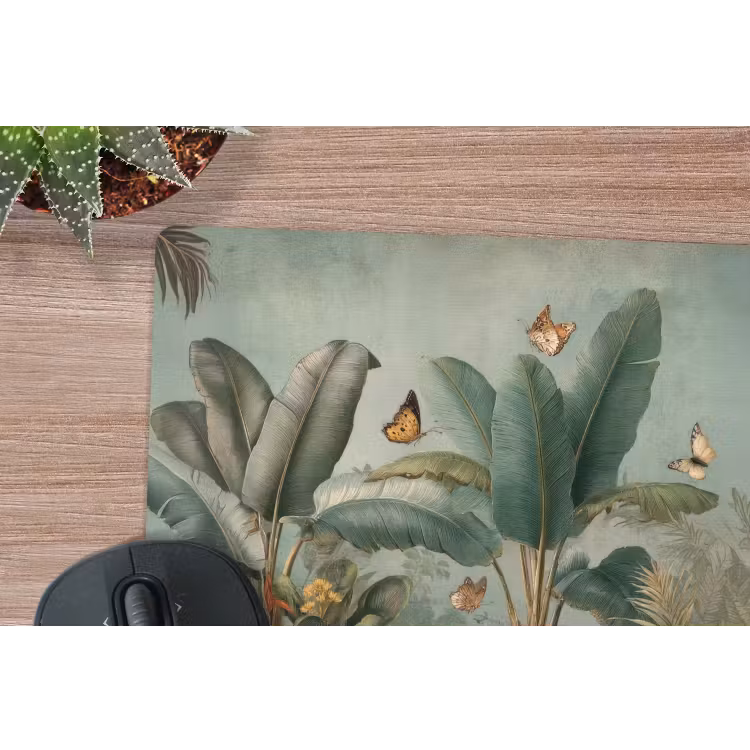 Tropisch bladerdek - Vlinders - groen - Bruin muismat rubber klein -closeup
