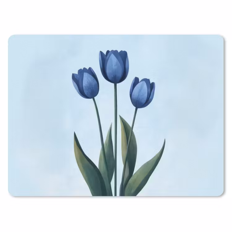 Tulpen - Blauw - Bladeren muismat rubber klein -3d