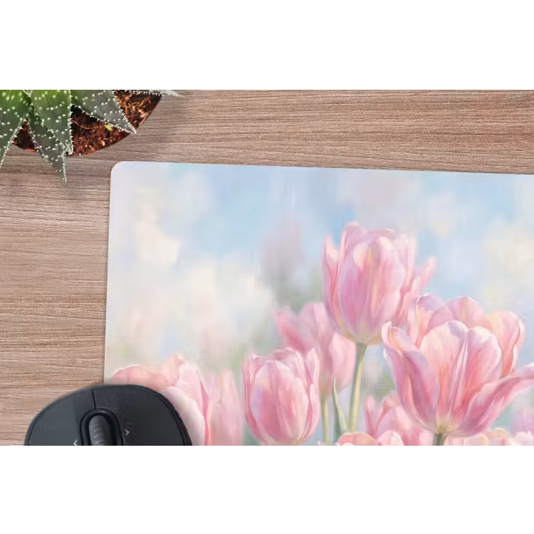 Tulpen - Veld - Lente - Roze muismat rubber klein -closeup