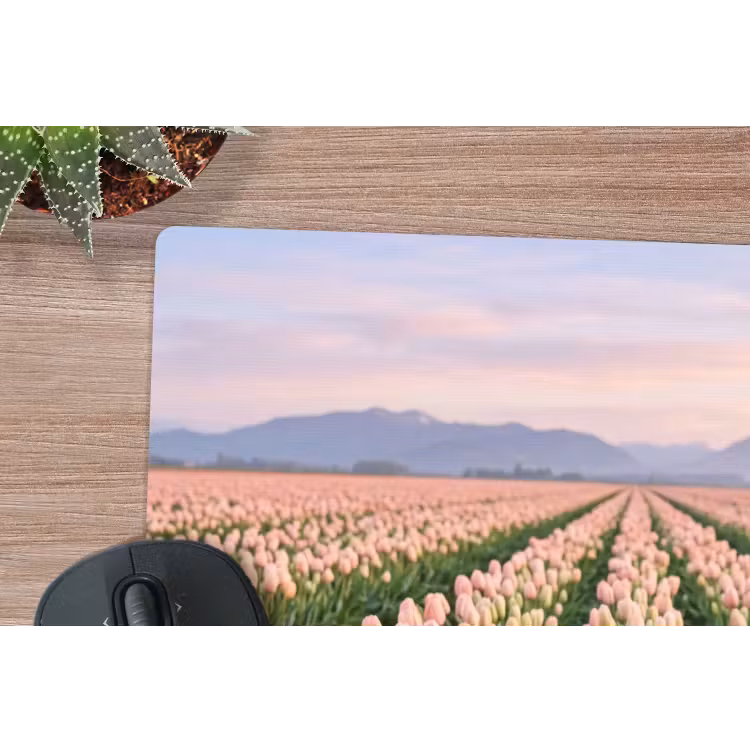 Tulpen - Landschap - Roze muismat rubber klein -closeup