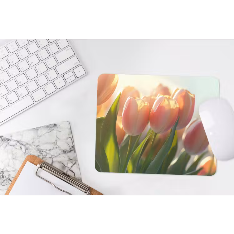 Tulpen - Roze - Zonnestralen muismat rubber klein -witbureau
