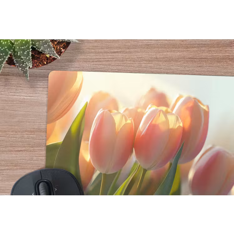 Tulpen - Roze - Zonnestralen muismat rubber klein -closeup