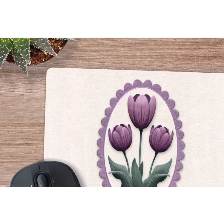 Tulpen - Paars - Lijst - Bladeren muismat rubber klein -closeup
