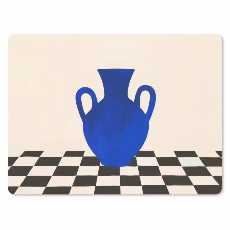 Vaas - Blauw - Geblokt - Modern muismat rubber klein -3d
