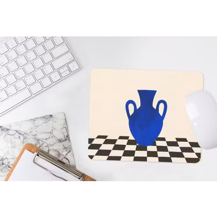 Vaas - Blauw - Geblokt - Modern muismat rubber klein -witbureau