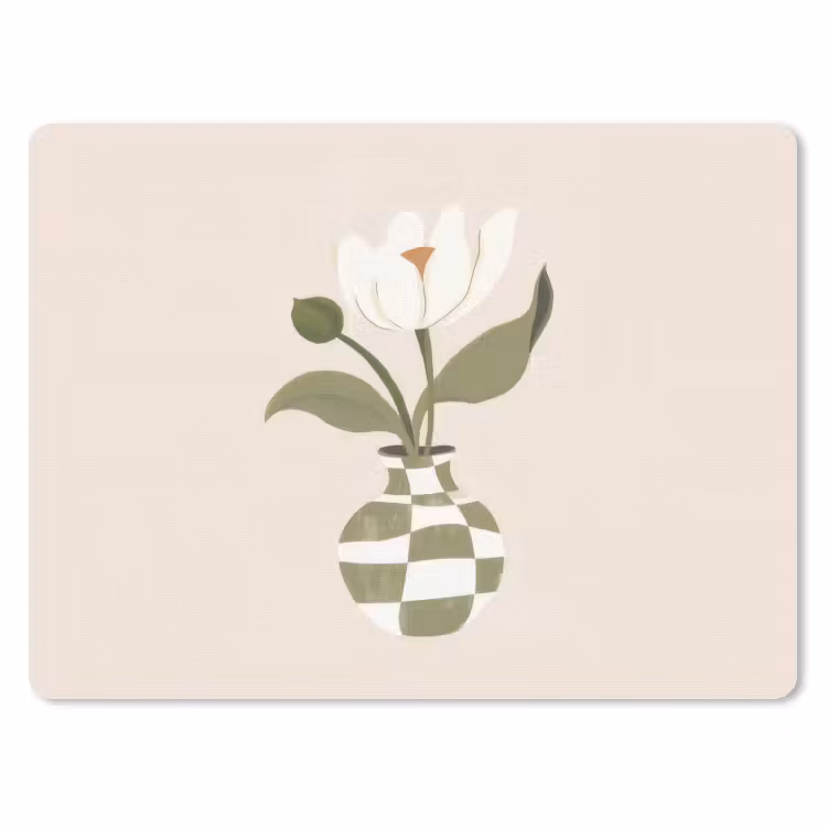 Vaas - Geruit - Bloem - Groen muismat rubber klein -3d