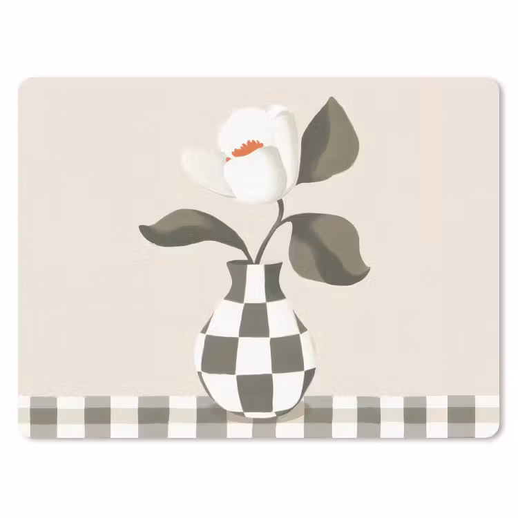 Vaas - Geruit - Groen - Bloem muismat rubber klein -3d