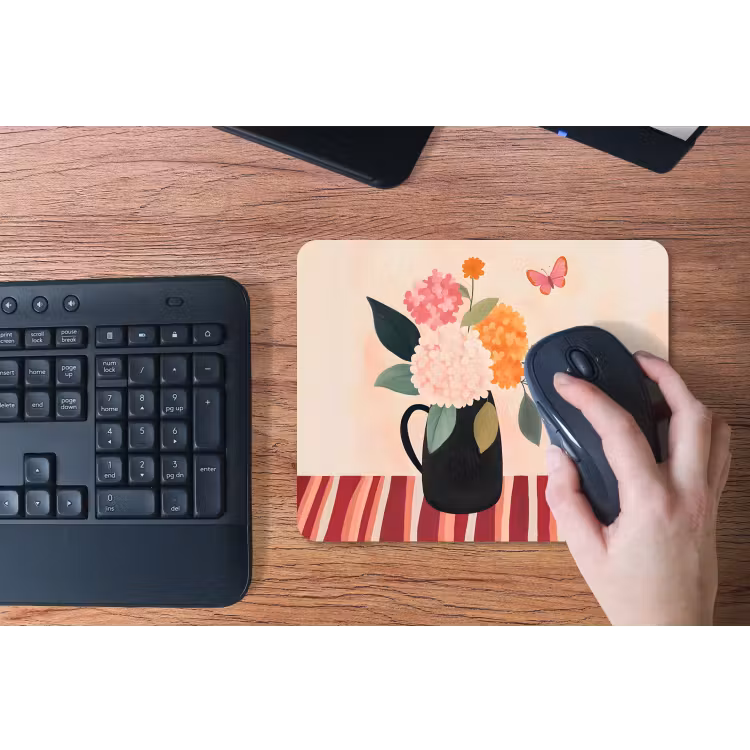 Vaas - Bloemen - Vlinder - Rood muismat rubber klein -toetsenbord