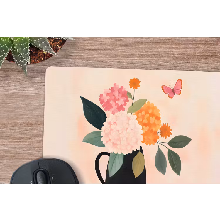 Vaas - Bloemen - Vlinder - Rood muismat rubber klein -closeup