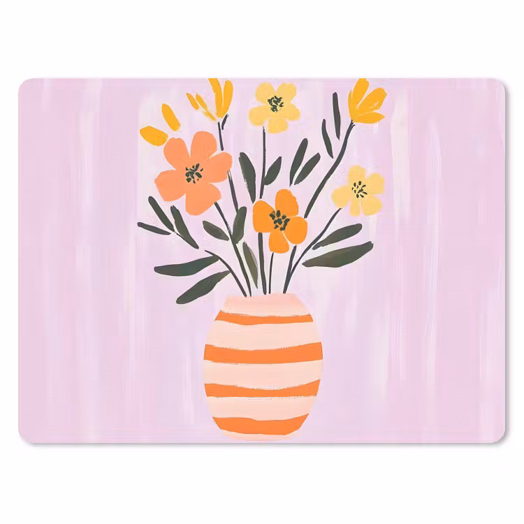 Vaas - Gestreept - Bloemen - Oranje muismat rubber klein -3d