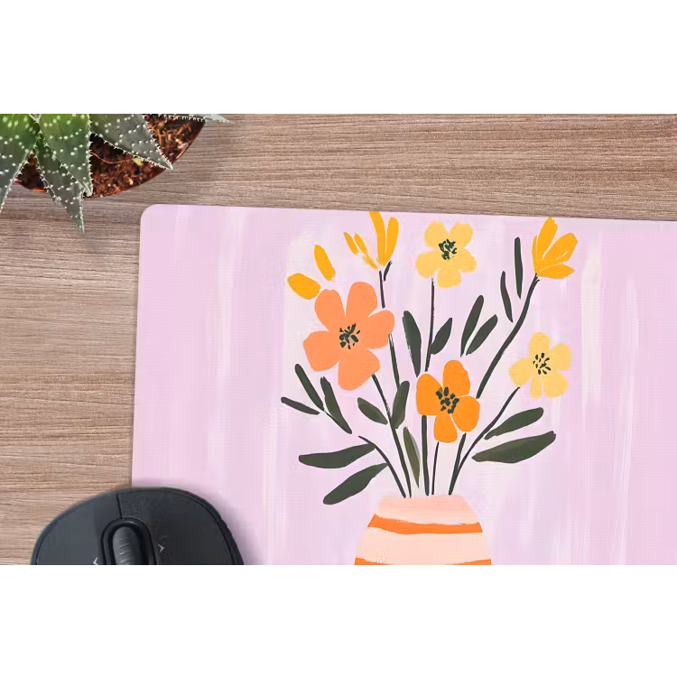 Vaas - Gestreept - Bloemen - Oranje muismat rubber klein -closeup
