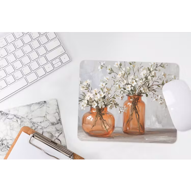 Vazen - Bloemen - Oranje muismat rubber klein -witbureau