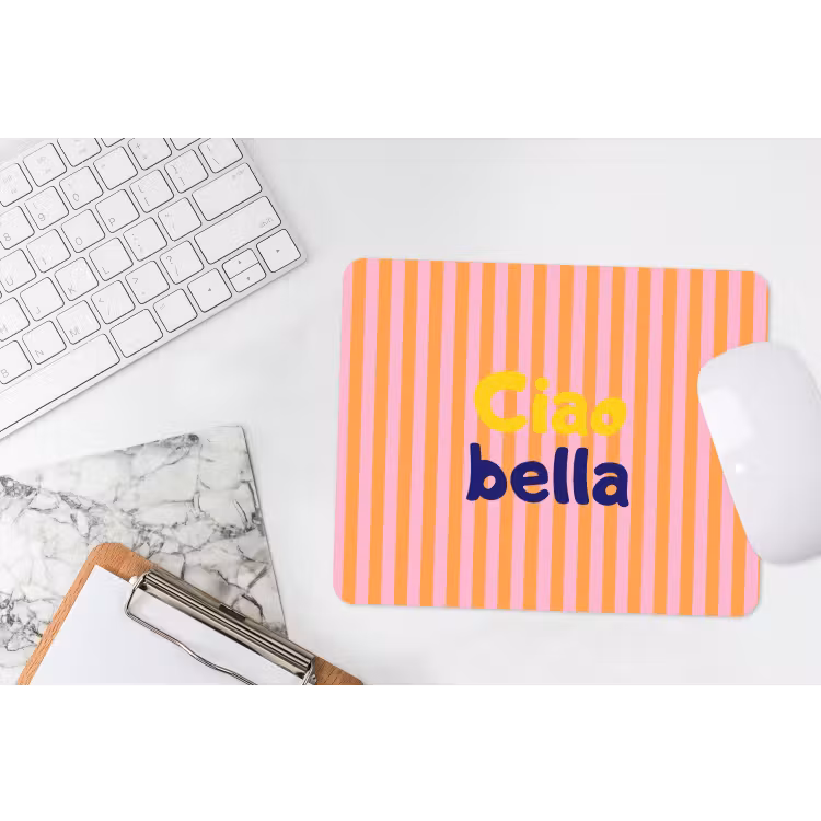 Verticaal - Strepen - Oranje - Ciao bella muismat rubber klein -witbureau