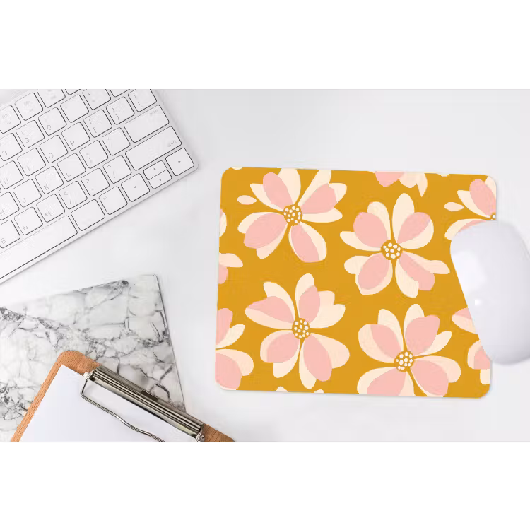 Vintage - Bloemen - Okergeel muismat rubber klein 262 -witbureau