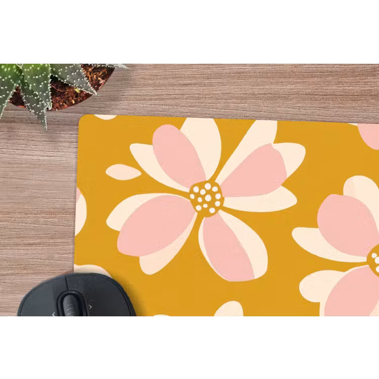 Vintage - Bloemen - Okergeel muismat rubber klein 262 -closeup
