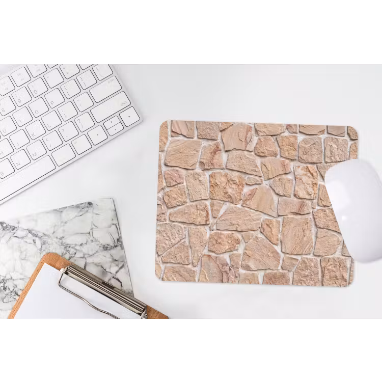 Muur - Steen - Patroon - Rustiek - Beige muismat rubber klein -witbureau