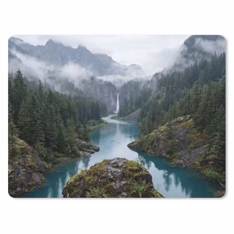 Waterval - Bomen - Bergen muismat rubber klein -3d