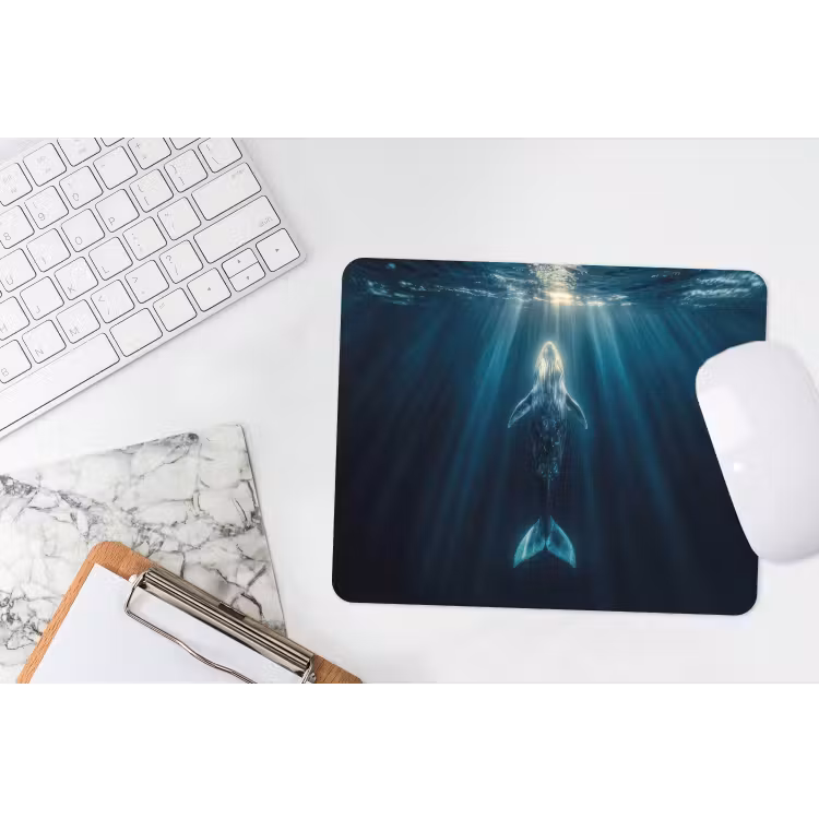 Walvis - Water - Zonnestralen - Blauw muismat rubber klein -witbureau