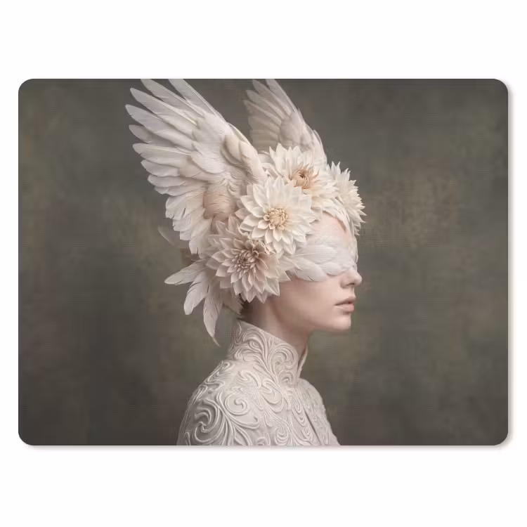 Vleugels - Vrouw - Wit muismat rubber klein -3d