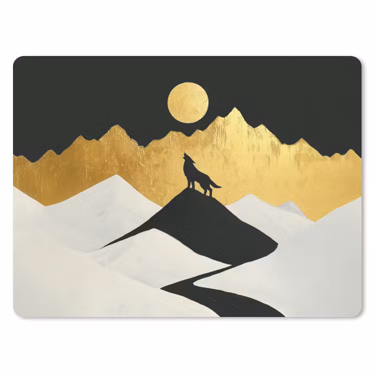 Wolf - Bergen - Maan - Zwart muismat rubber klein -3d