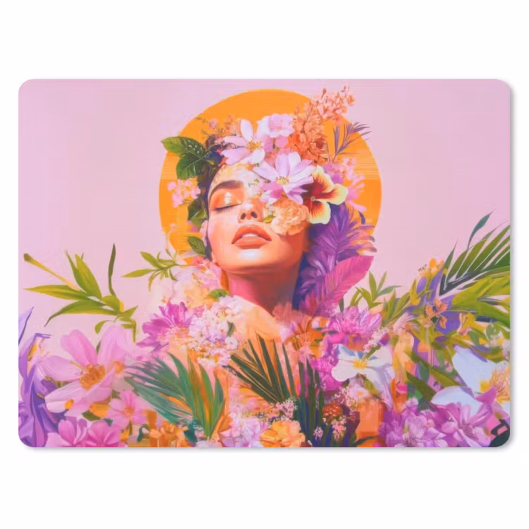 Vrouw - Abstract - Cirkel - Bloemen muismat rubber klein -3d