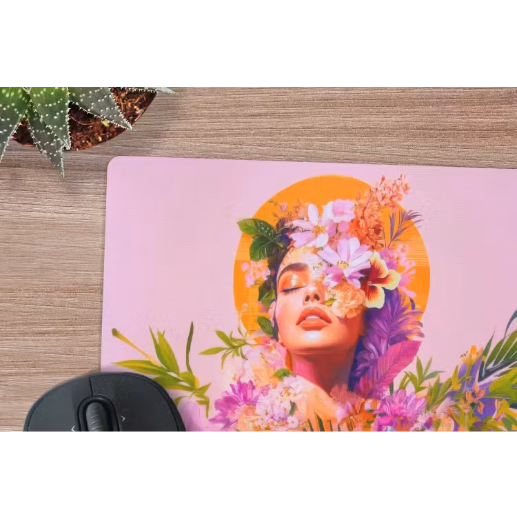 Vrouw - Abstract - Cirkel - Bloemen muismat rubber klein -closeup