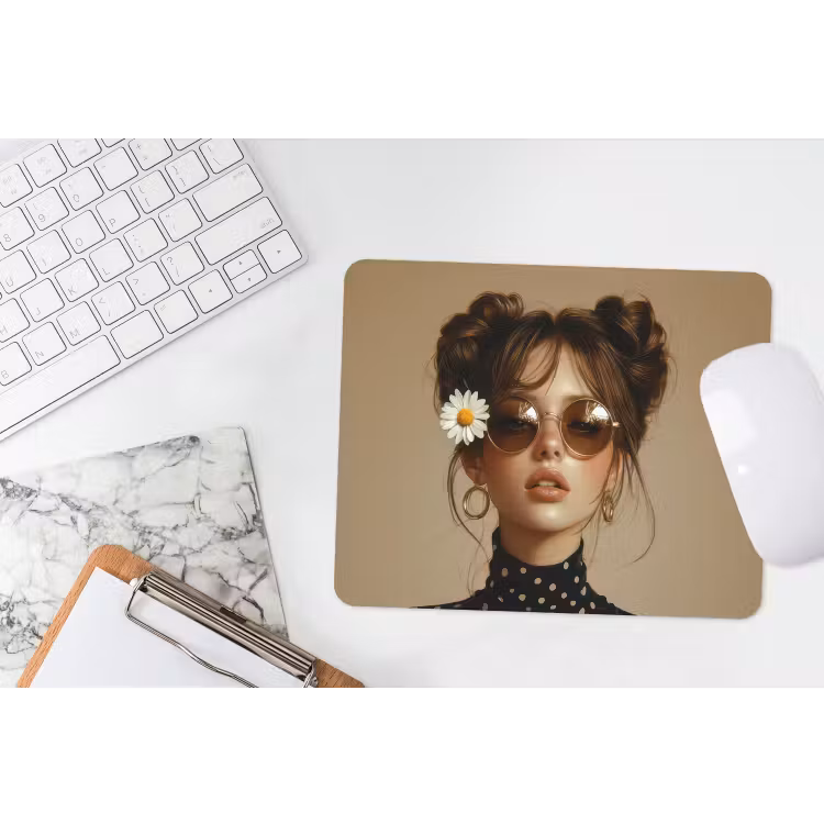 Vrouw - Beige - Bloem - Modern - Portret muismat rubber klein -witbureau
