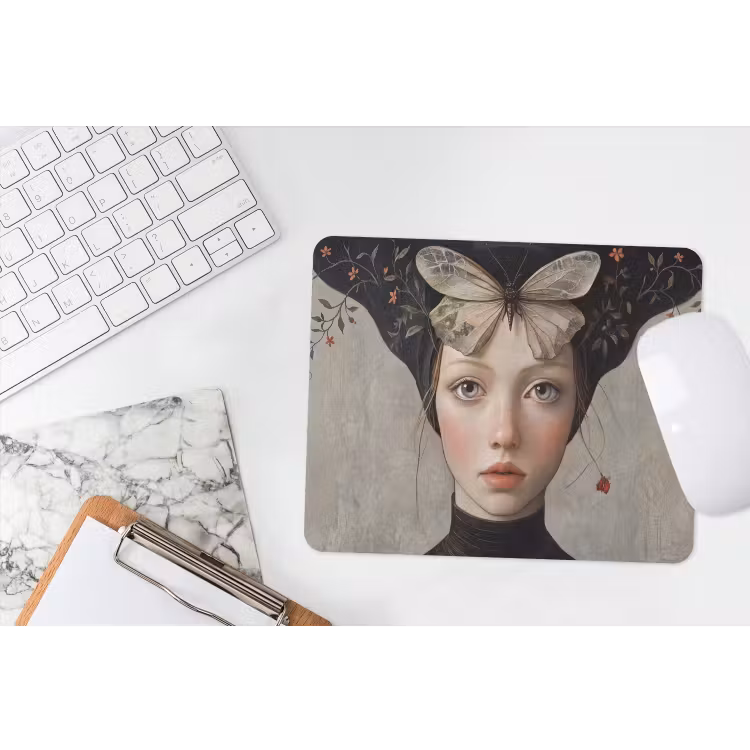 Woman - Butterfly - Art - Classic - Muted muismat rubber klein -witbureau