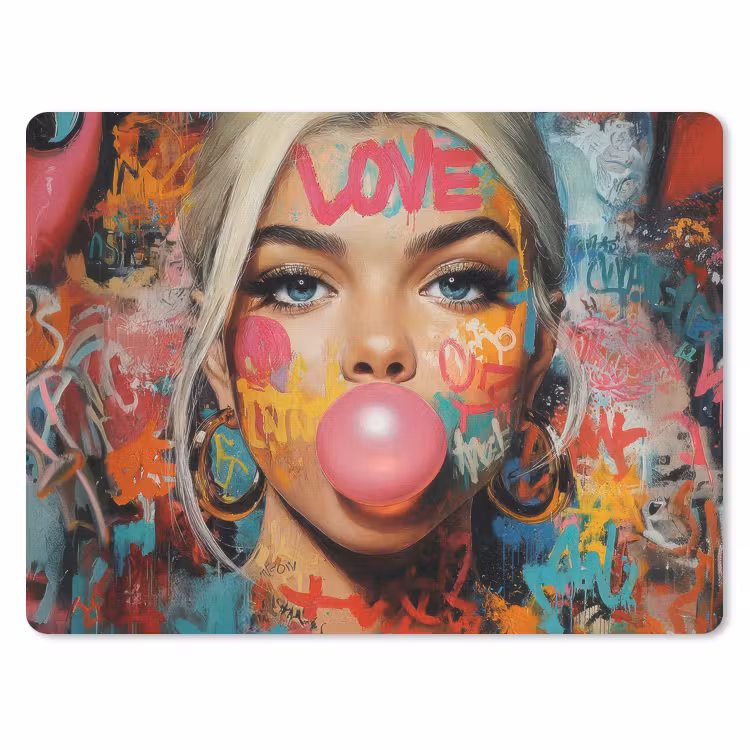 Vrouw - Kauwgom - Graffiti - Love muismat rubber klein -3d