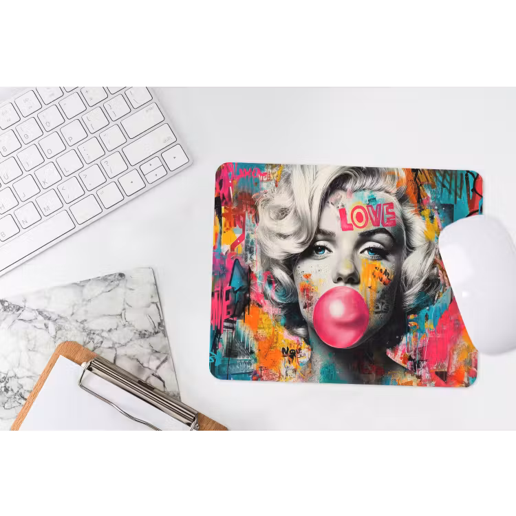 Vrouw - Kauwgom - Graffiti - Neonkleuren muismat rubber klein -witbureau