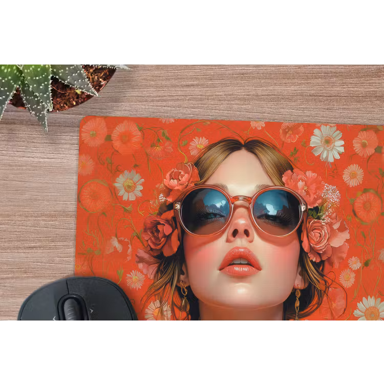 Vrouw - Kleurrijk - Dierenprint - Bloemen muismat rubber klein -closeup