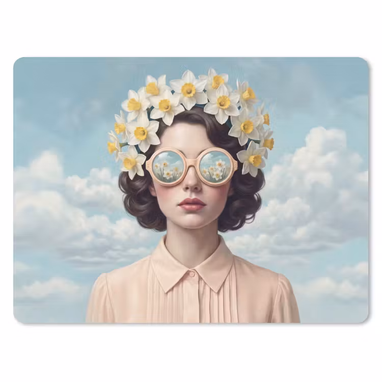 Vrouw - Narcissen - Geel muismat rubber klein -3d