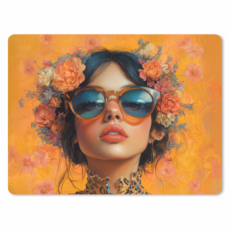 Vrouw - Bloemen - Aesthetic - Oranje muismat rubber klein -3d