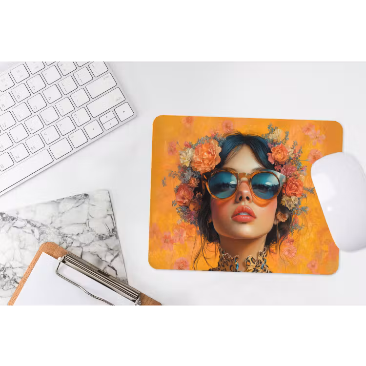 Vrouw - Bloemen - Aesthetic - Oranje muismat rubber klein -witbureau