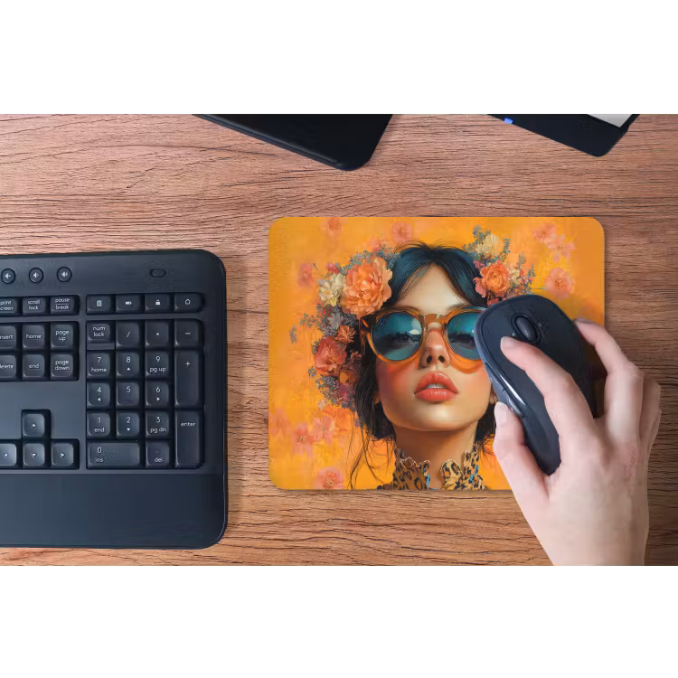 Vrouw - Bloemen - Aesthetic - Oranje muismat rubber klein -toetsenbord