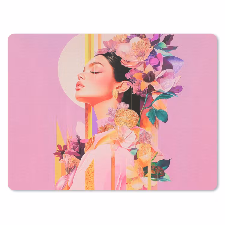 Vrouw - Bloemen - Paars - Abstract muismat rubber klein -3d