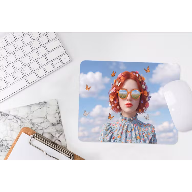 Vrouw - Bloemen - Zomer - Portret - Kleurrijk muismat rubber klein -witbureau