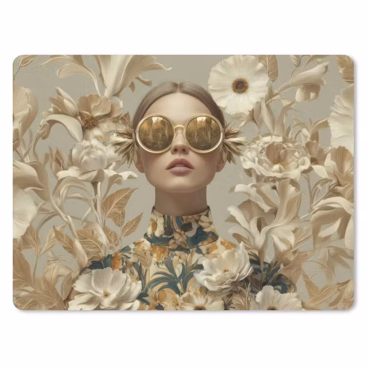 Vrouw - Bloemen - Zonnebril - Wit muismat rubber klein -3d