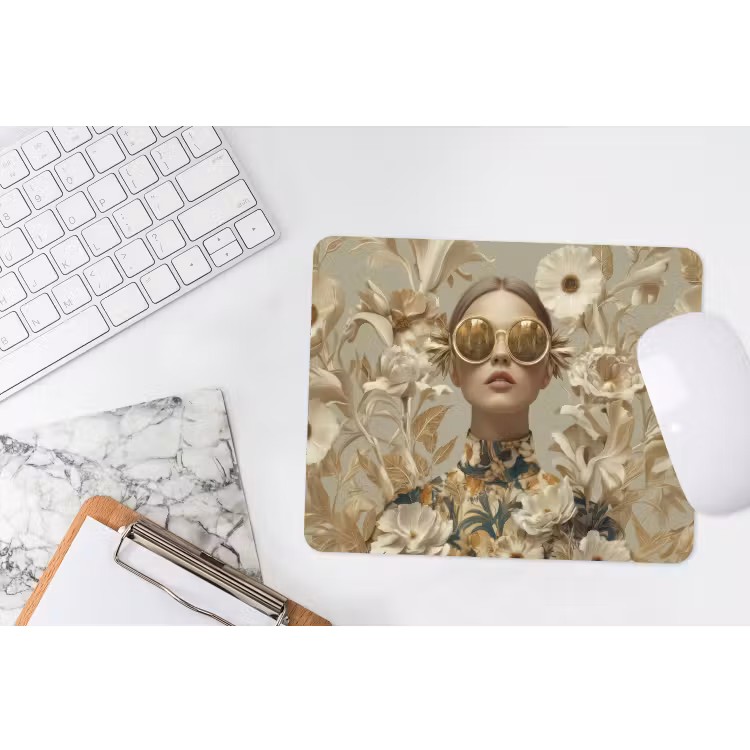 Vrouw - Bloemen - Zonnebril - Wit muismat rubber klein -witbureau
